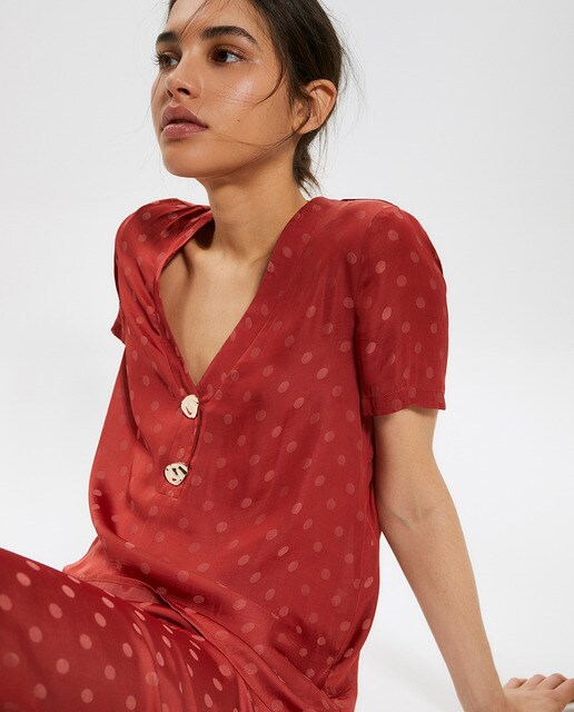 Blusa jacquard de mujer con botones