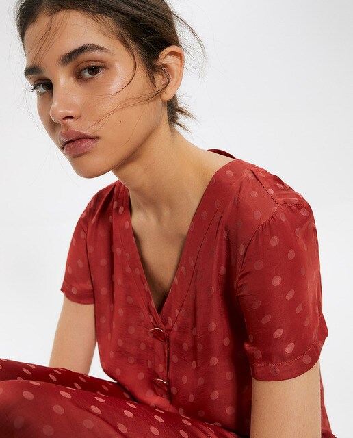 Blusa jacquard de mujer con botones
