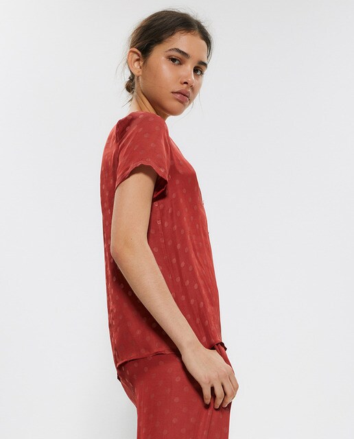 Blusa jacquard de mujer con botones