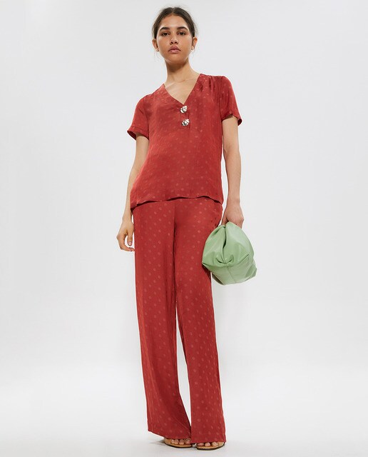 Blusa jacquard de mujer con botones