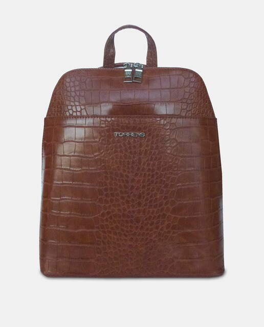 Mochila camel com gravura de casca de coco