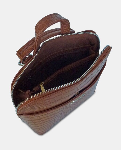 Mochila camel com gravura de casca de coco
