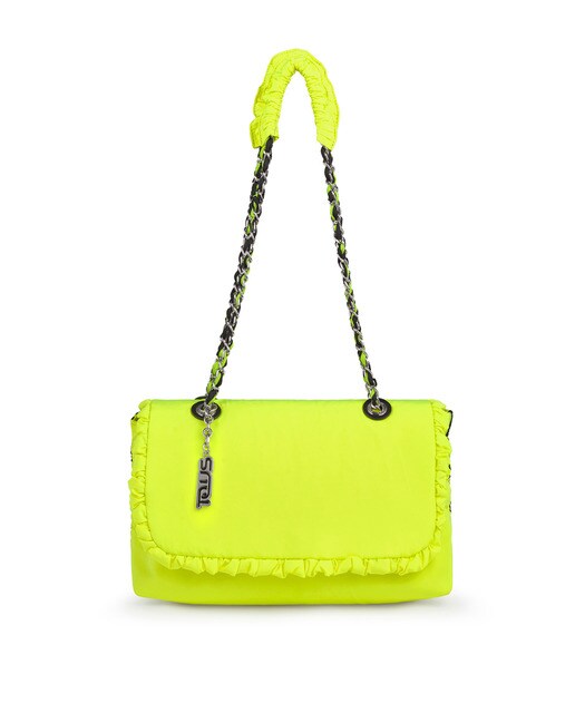 Mala a tiracolo mini Lux amarelo fluorescente com pormenor de folhos