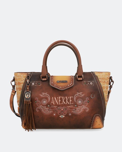Mala tote Arizona estampada castanha com pendente da marca