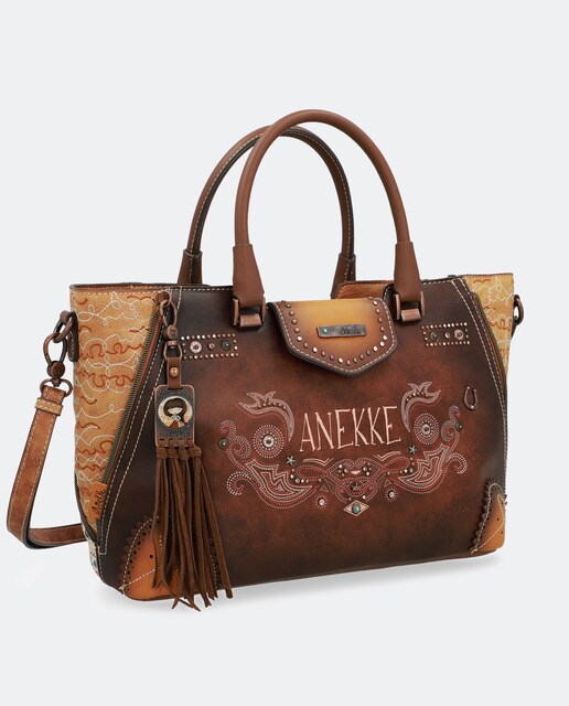 Mala tote Arizona estampada castanha com pendente da marca