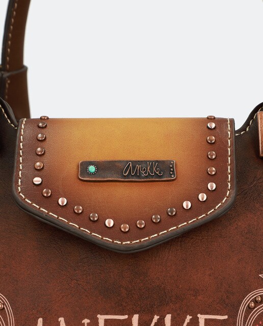 Mala tote Arizona estampada castanha com pendente da marca