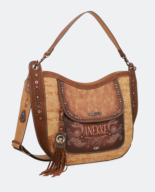 Mala hobo Arizona castanha com estampado da marca