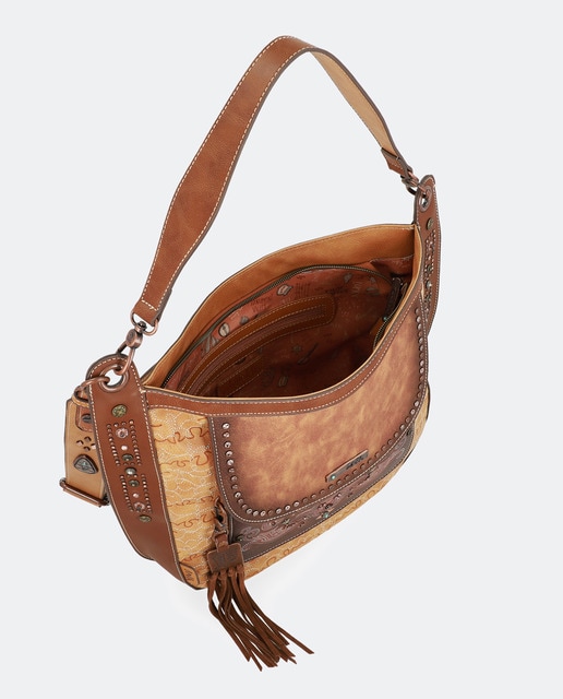 Mala hobo Arizona castanha com estampado da marca