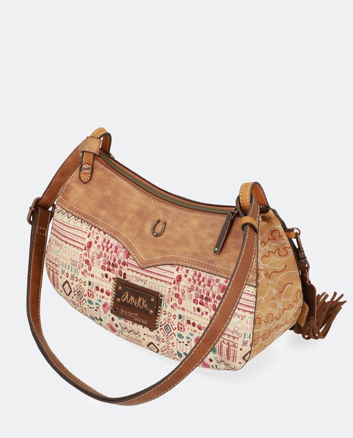 Mala a tiracolo Arizona com estampado da marca castanha
