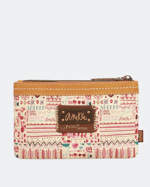 Carteira de mão Arizona castanha com estampado da marca