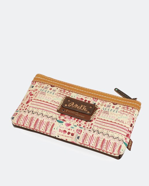 Carteira de mão Arizona castanha com estampado da marca