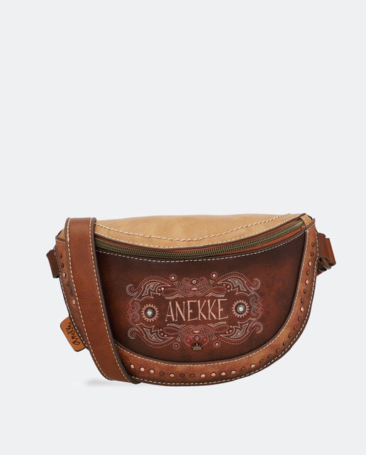 Bolsa de cintura pequena Arizona castanha com estampado da marca