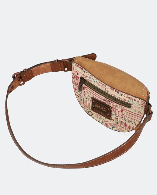 Bolsa de cintura pequena Arizona castanha com estampado da marca