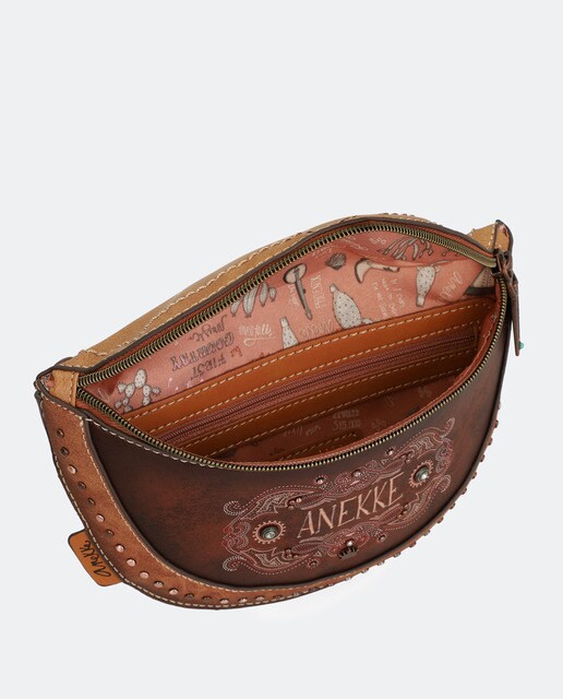 Bolsa de cintura pequena Arizona castanha com estampado da marca