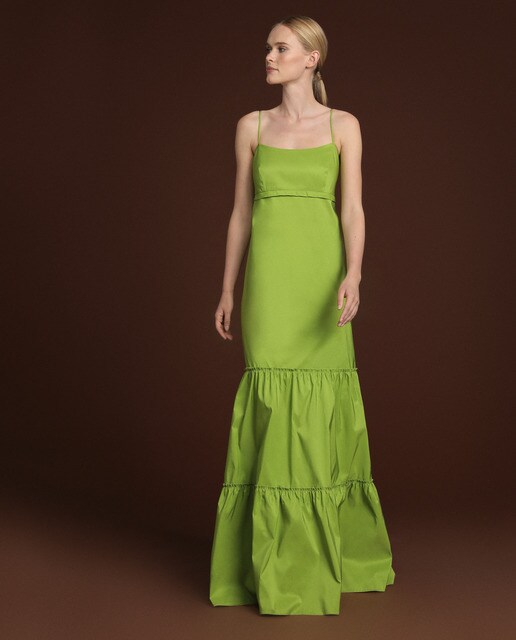 Vestido largo tirantes volante bajo