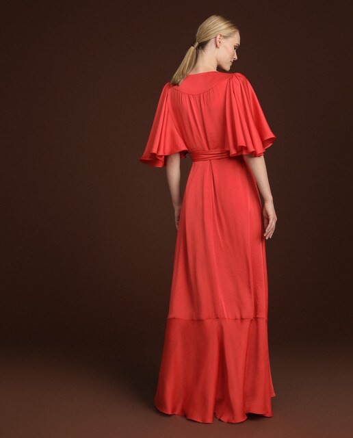 Vestido largo cruzado manga volante