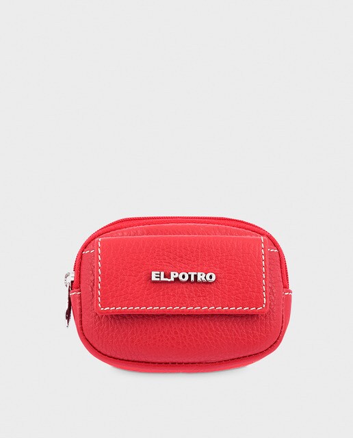 Porta-moedas em pele vermelho com fecho de correr
