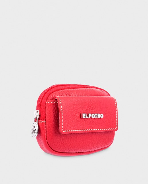 Porta-moedas em pele vermelho com fecho de correr