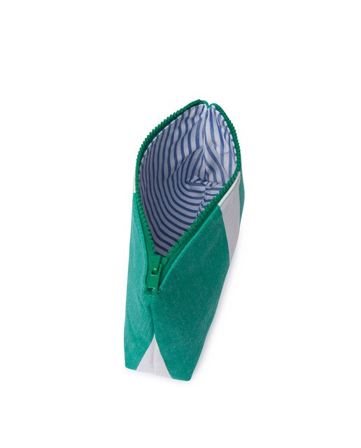 Nécessaire de algodão verde com risca branca