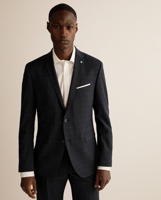 Chaqueta de traje de hombre regular de cuadros azul