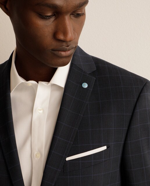 Chaqueta de traje de hombre regular de cuadros azul