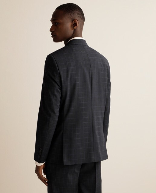 Chaqueta de traje de hombre regular de cuadros azul