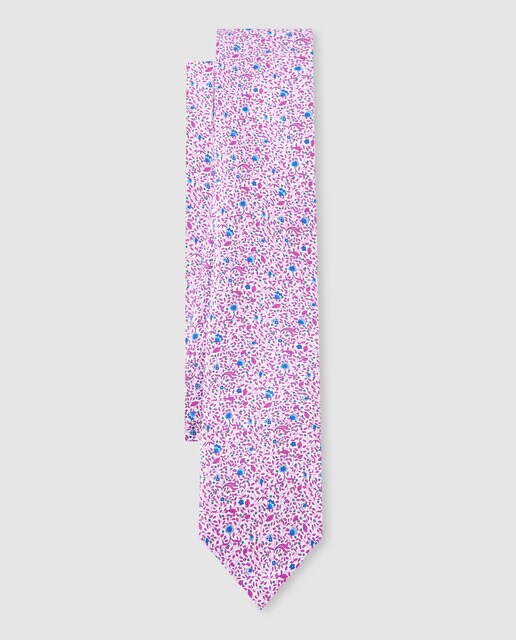 Gravata de seda roxo-claro com estampado floral