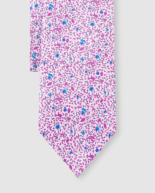 Gravata de seda roxo-claro com estampado floral