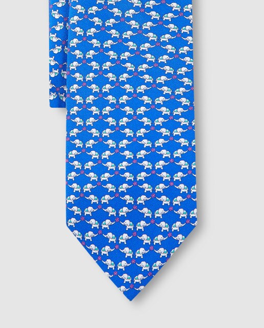 Gravata de seda azulão-claro com estampado de animais