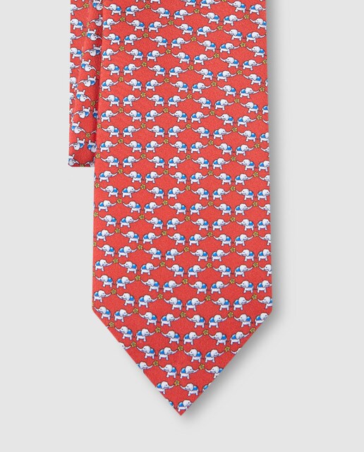 Gravata de seda vermelha com estampado de animais