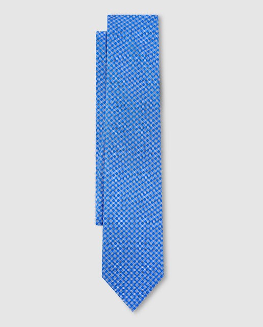 Gravata de seda azul com estampado de fantasia