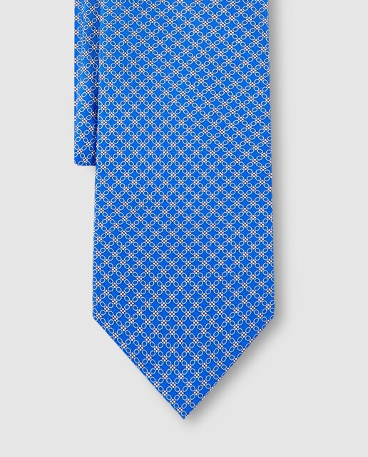 Gravata de seda azul com estampado de fantasia