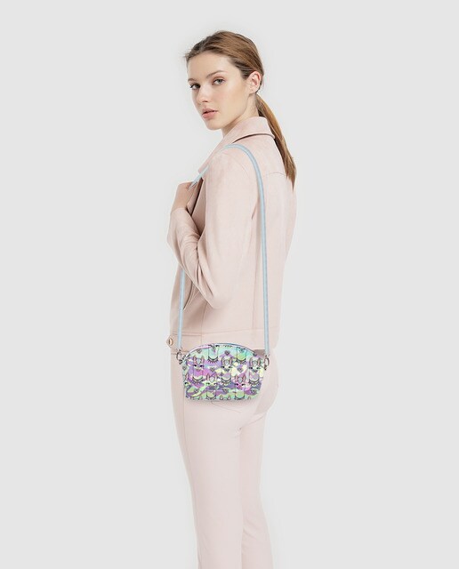 Mala a tiracolo mini transparente com estampado de lamas