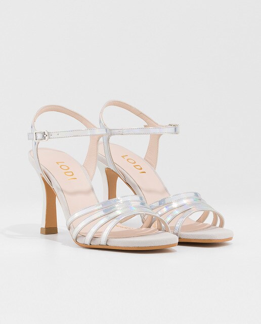 Sandalias de tacón de mujer Lodi de ecopiel de color blanco irisdiciente
