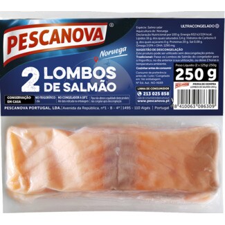 Pescanova 2 Lombos de Salmão Noruega embalagem 250 g