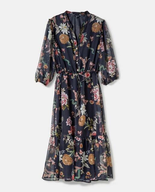 Vestido midi tamanhos grandes com estampado floral