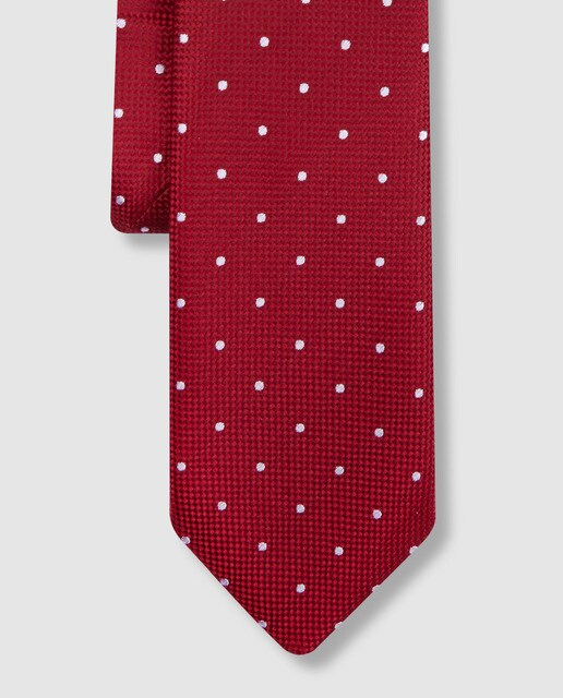 Gravata de seda vermelha com estampado às bolinhas