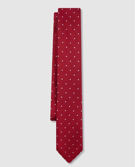 Gravata de seda vermelha com estampado às bolinhas
