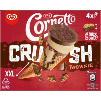 Cornetto Gelado Crush Brownie Pack 4 embalagem 90 ml