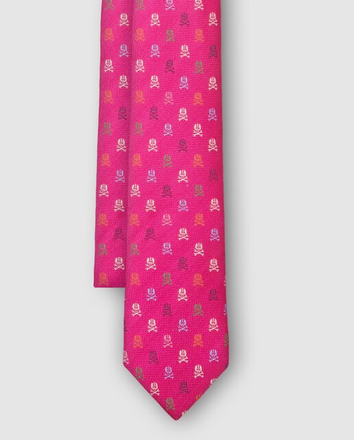 Gravata de seda magenta com estampado de caveira
