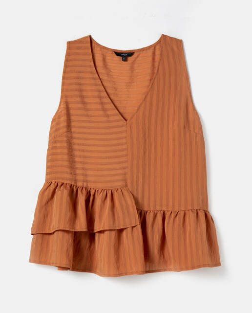Blusa de mujer 100% algodón con volantes y rayas