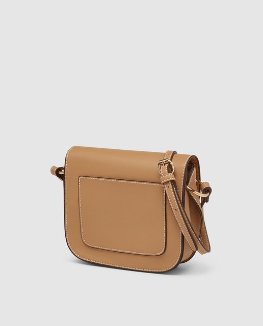 Bandolera mini de mujer El Corte Inglés en beige con pespuntes