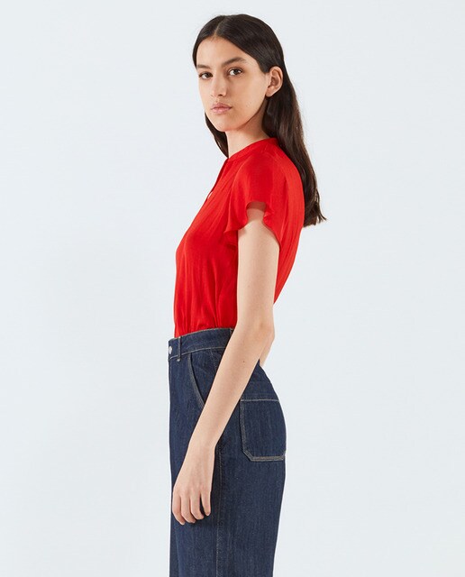 Blusa lisa de mujer manga volante