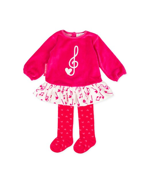 Vestido fúcsia de bebé com collants