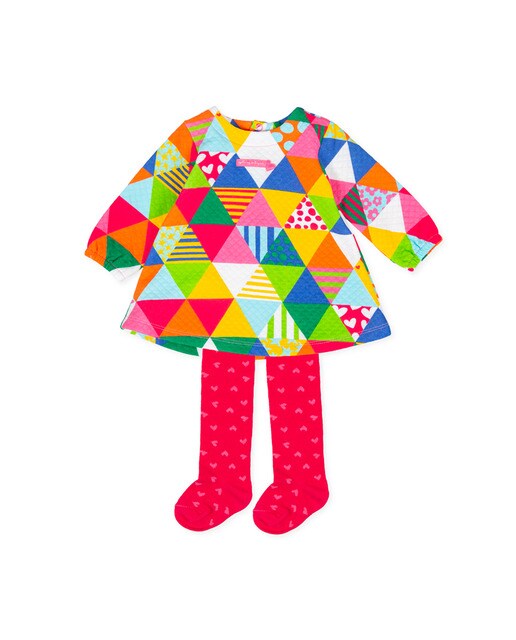 Vestido multicolor de bebé com collants
