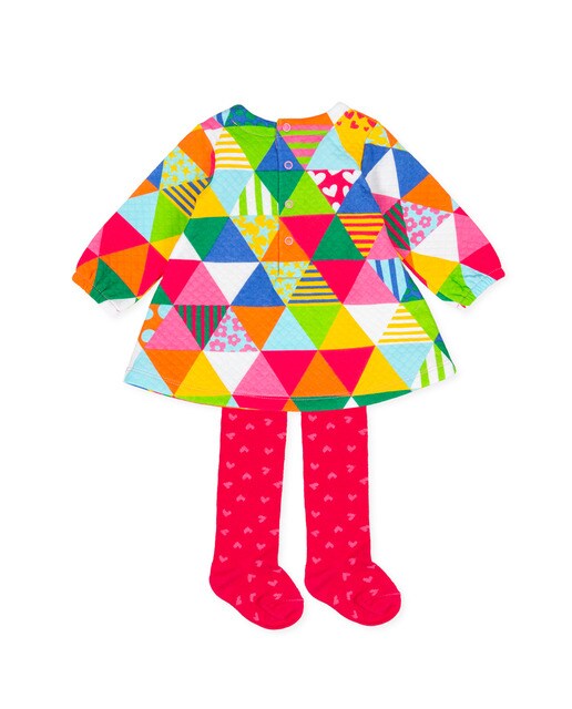 Vestido multicolor de bebé com collants