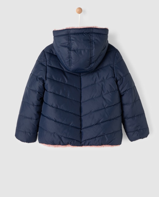 Parka reversível azul e de pêlo rosa