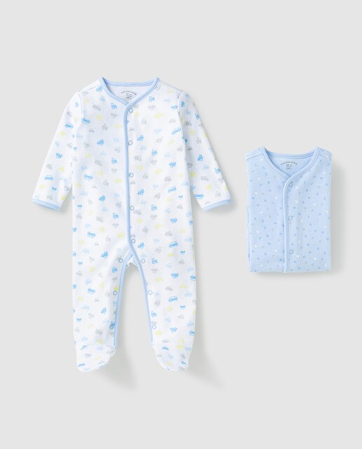 Pack de babygrows compridos de bebé com carros e letras
