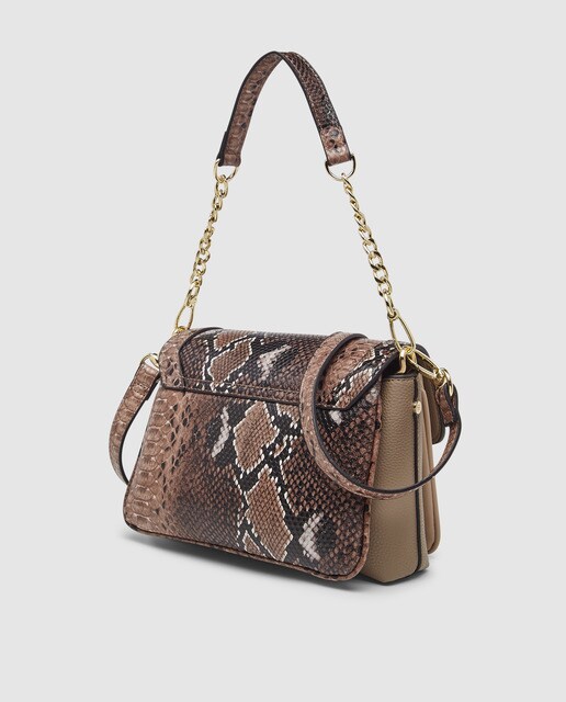 Bandolera pequeña de mujer Gloria Ortiz Grace en topo con grabado animal print