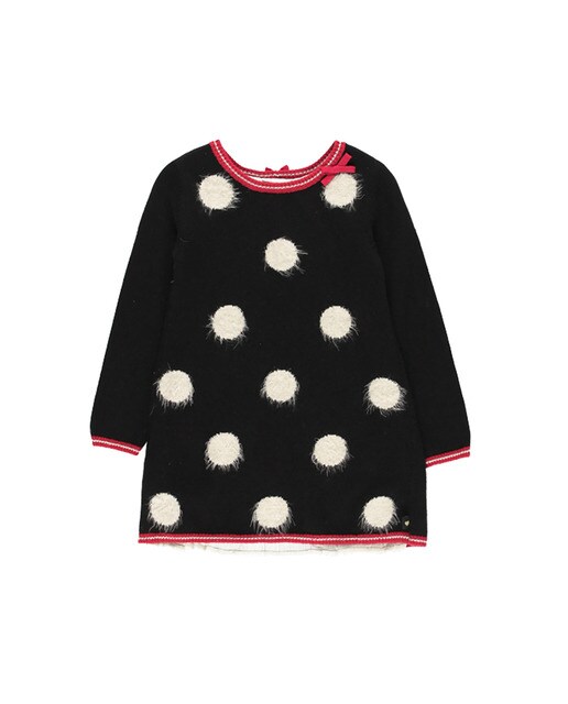 Vestido de tricot às bolinhas preto
